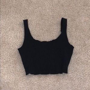 Black waffle tank crop tank top